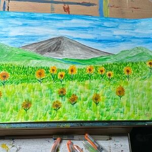 Sunlit Sunflower Landscape Painting